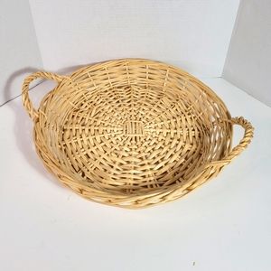 Large Wicker Basket Tray with Handles